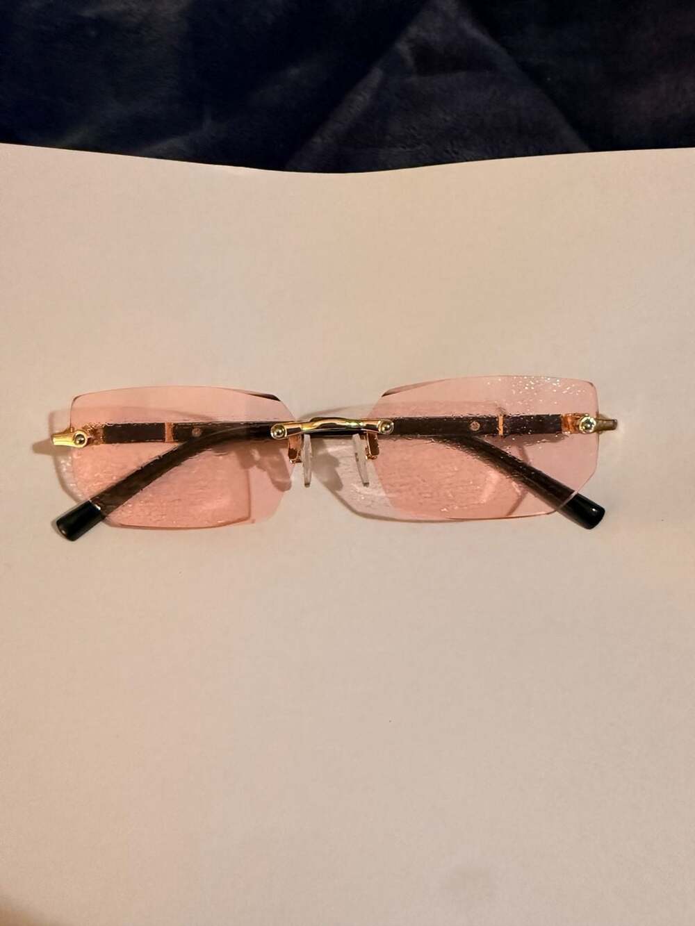 Unisex Y2K Style Rimless Rectangular Tinted Sunglasses with Gold Tone Frames